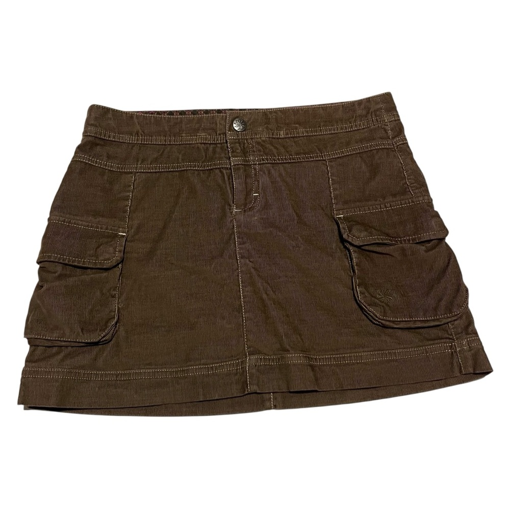 Vintage Athleta Green Brown Corduroy‎ Cotton cargo Pockets Mini Skirt Size 6